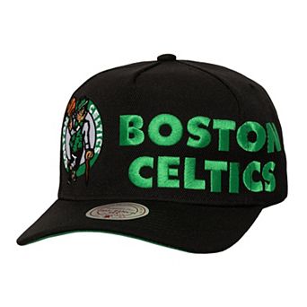 Men's Mitchell & Ness Black Boston Celtics Busted Logo Wordmark Wrap-Around Pro Pinch Adjustable Hat