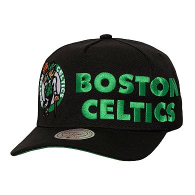 Men's Mitchell & Ness Black Boston Celtics Busted Logo Wordmark Wrap-Around Pro Pinch Adjustable Hat