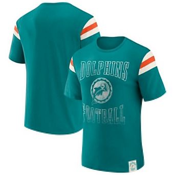 Men's Darius Rucker Collection by Fanatics Aqua Miami Dolphins Distressed Throwback Shoulder Stripe T-Shirt