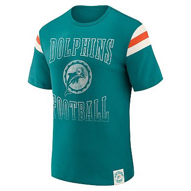 Men's Darius Rucker Collection by Fanatics Aqua Miami Dolphins Distressed Throwback Shoulder Stripe T-Shirt