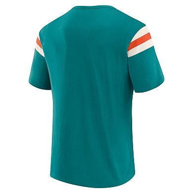 Men's Darius Rucker Collection by Fanatics Aqua Miami Dolphins Distressed Throwback Shoulder Stripe T-Shirt