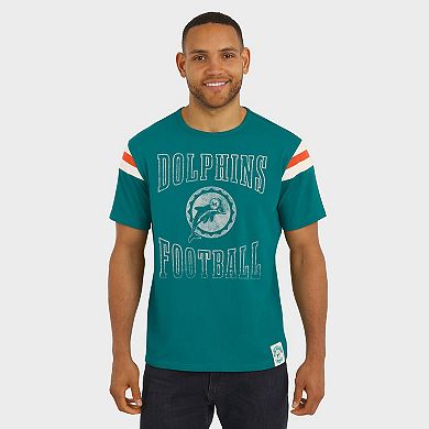Men's Darius Rucker Collection by Fanatics Aqua Miami Dolphins Distressed Throwback Shoulder Stripe T-Shirt