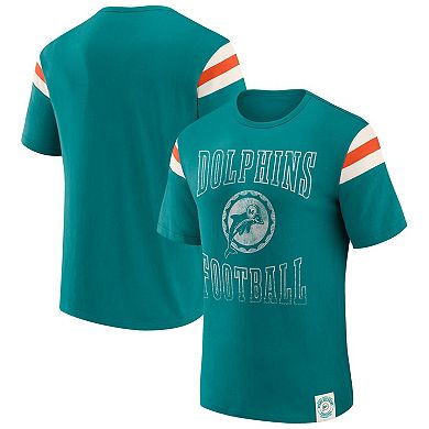 Men's Darius Rucker Collection by Fanatics Aqua Miami Dolphins Distressed Throwback Shoulder Stripe T-Shirt