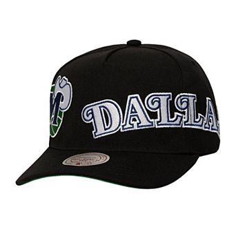 Men's Mitchell & Ness Black Dallas Mavericks Busted Logo Wordmark Wrap Around Pro Pinch Adjustable Hat