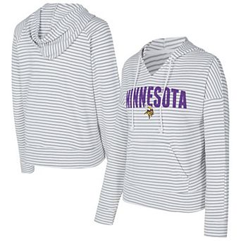 Women's Concepts Sport White/Gray Minnesota Vikings Liftoff Striped Notch Neck Pullover Hoodie
