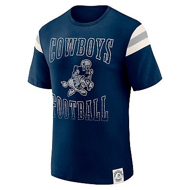 Men's Darius Rucker Collection by Fanatics Navy Dallas Cowboys Distressed Throwback Shoulder Stripe T-Shirt