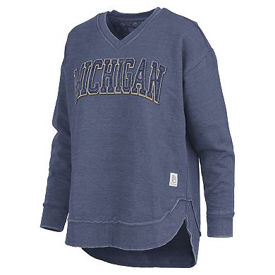Women's Pressbox Navy Michigan Wolverines Westin Poncho V-Neck Pullover Sweatshirt