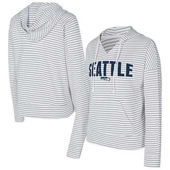 Women's Concepts Sport White/Gray Seattle Seahawks Liftoff Striped Notch Neck Pullover Hoodie