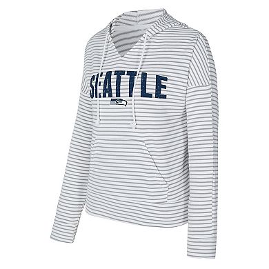 Women's Concepts Sport White/Gray Seattle Seahawks Liftoff Striped V-Neck Hoodie