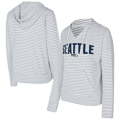 Women's Concepts Sport White/Gray Seattle Seahawks Liftoff Striped V-Neck Hoodie