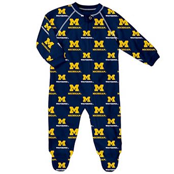 Newborn and Infant Outerstuff Navy Michigan Wolverines All-Over Print Raglan Full-Zip Coverall