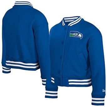 Youth New Era Royal Seattle Seahawks Throwback Chenille Applique Fleece Full-Snap Jacket