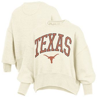 Women's Pressbox Natural Texas Longhorns Oversized Waist-Length Crewneck Sweatshirt