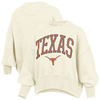 Women's Pressbox Natural Texas Longhorns Oversized Waist-Length Crewneck Sweatshirt