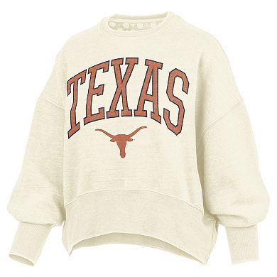 Women's Pressbox Natural Texas Longhorns Oversized Waist-Length Crewneck Sweatshirt
