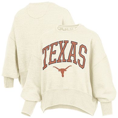 Women's Pressbox Natural Texas Longhorns Oversized Waist-Length Crewneck Sweatshirt