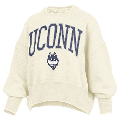 Women's Pressbox Natural UConn Huskies Oversized Waist-Length Crewneck Sweatshirt