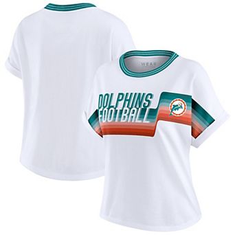 Women's WEAR by Erin Andrews White Miami Dolphins Cropped Center Stripe Dolman T-Shirt