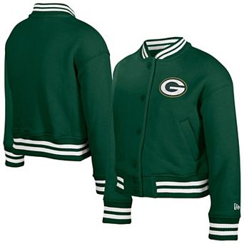 Youth New Era Green Green Bay Packers Chenille Applique Fleece Full-Snap Jacket