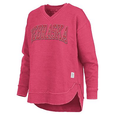 Women's Pressbox Scarlet Nebraska Huskers Westin Poncho V-Neck Pullover Sweatshirt