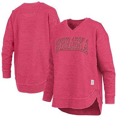 Women's Pressbox Scarlet Nebraska Huskers Westin Poncho V-Neck Pullover Sweatshirt