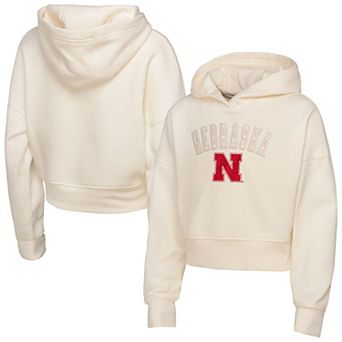 Girl's Youth Outerstuff Cream Nebraska Huskers Oversized Blitz Cropped Pullover Hoodie