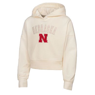 Girl's Youth Outerstuff Cream Nebraska Huskers Oversized Blitz Cropped Pullover Hoodie