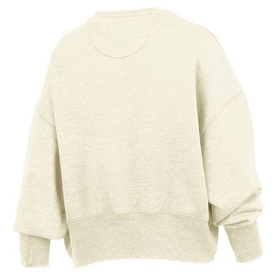 Women's Pressbox Natural Michigan Wolverines Oversized Waist-Length Crewneck Sweatshirt