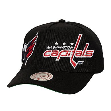 Men's Mitchell & Ness Black Washington Capitals Busted Logo Wordmark Wrap-Around Pro Pinch Adjustable Hat