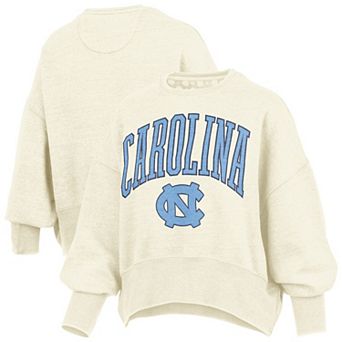 Women's Pressbox Natural North Carolina Tar Heels Oversized Waist-Length Crewneck Sweatshirt