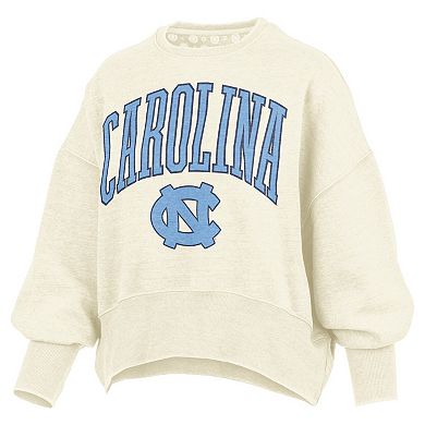 Women's Pressbox Natural North Carolina Tar Heels Oversized Waist-Length Crewneck Sweatshirt