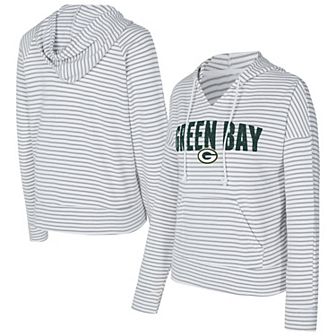 Women's Concepts Sport White/Gray Green Bay Packers Liftoff Striped Notch Neck Pullover Hoodie