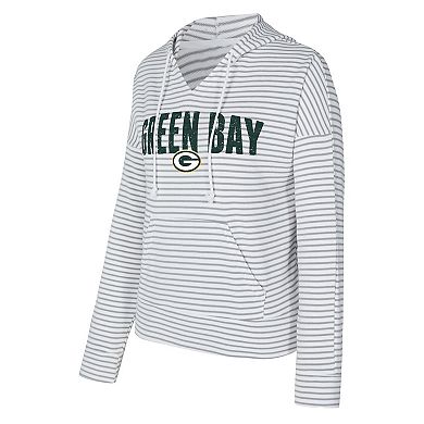 Women's Concepts Sport White/Gray Green Bay Packers Liftoff Striped V-Neck Hoodie