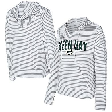 Women's Concepts Sport White/Gray Green Bay Packers Liftoff Striped V-Neck Hoodie