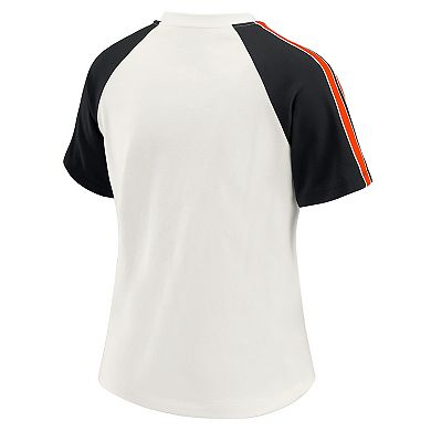 Women's WEAR by Erin Andrews White Cincinnati Bengals Sleeve Stripe Distressed Raglan T-Shirt