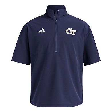 Men's adidas Navy Georgia Tech Yellow Jackets Woven Quarter-Zip Short Sleeve Pullover