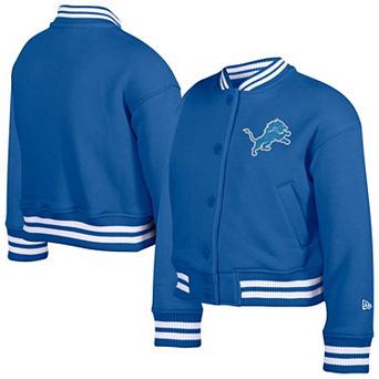 Youth New Era Blue Detroit Lions Chenille Applique Fleece Full-Snap Jacket