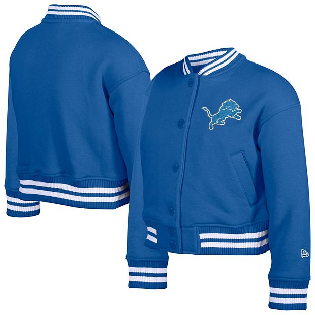 Youth New Era Blue Detroit Lions Chenille Applique Fleece Full