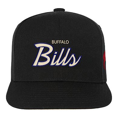 Youth Mitchell & Ness Black Buffalo Bills Cream Team Script Snapback Hat