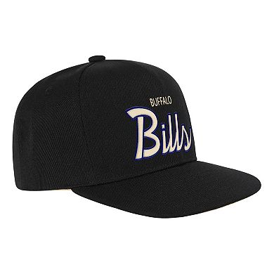 Youth Mitchell & Ness Black Buffalo Bills Cream Team Script Snapback Hat