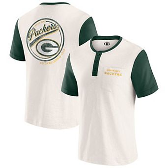 Men's Darius Rucker Collection by Fanatics Cream Green Bay Packers Henley Colorblock Slub Pocket T-Shirt