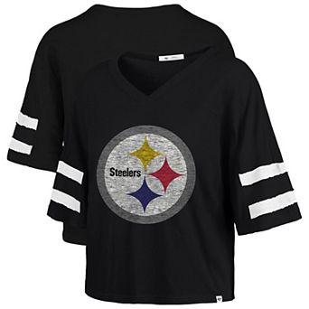 Women's '47 Black Pittsburgh Steelers Premier Scout Cropped V-Neck T-Shirt