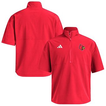 Men's adidas Red Louisville Cardinals Woven Quarter-Zip Short Sleeve Pullover