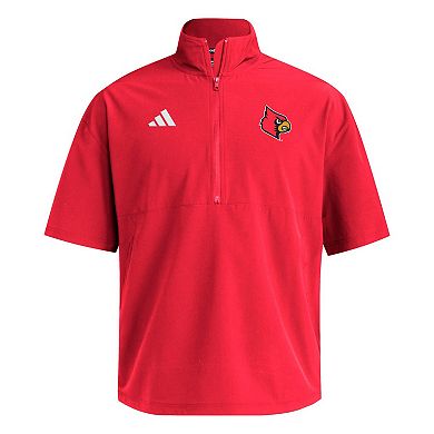 Men's adidas Red Louisville Cardinals Woven Quarter-Zip Short Sleeve Pullover