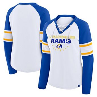 Women's Fanatics White/Royal Los Angeles Rams Redzone Blitz Package Raglan Lace-Up V-Neck Long Sleeve T-Shirt