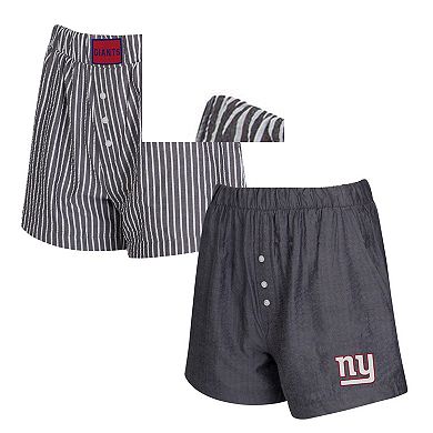 Women's Concepts Sport Black New York Giants Two-Pack Stripes and Solids Boxer Shorts Set