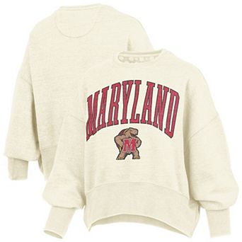Women's Pressbox Natural Maryland Terrapins Oversized Waist-Length Crewneck Sweatshirt