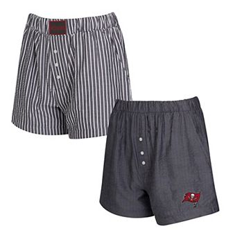 Women's Concepts Sport Black Tampa Bay Buccaneers Two-Pack Stripes and Solids Boxer Shorts Set