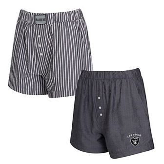 Women's Concepts Sport Black Las Vegas Raiders Two-Pack Stripes and Solids Boxer Shorts Set