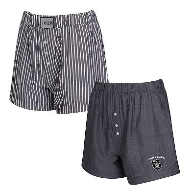 Women's Concepts Sport Black Las Vegas Raiders Two-Pack Stripes and Solids Boxer Shorts Set